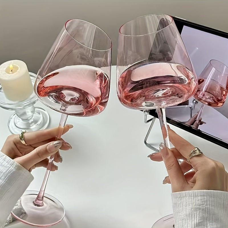 2pcs Pink Flamingo Crystal Wine Glasses - Elegant Slanted Mouth
