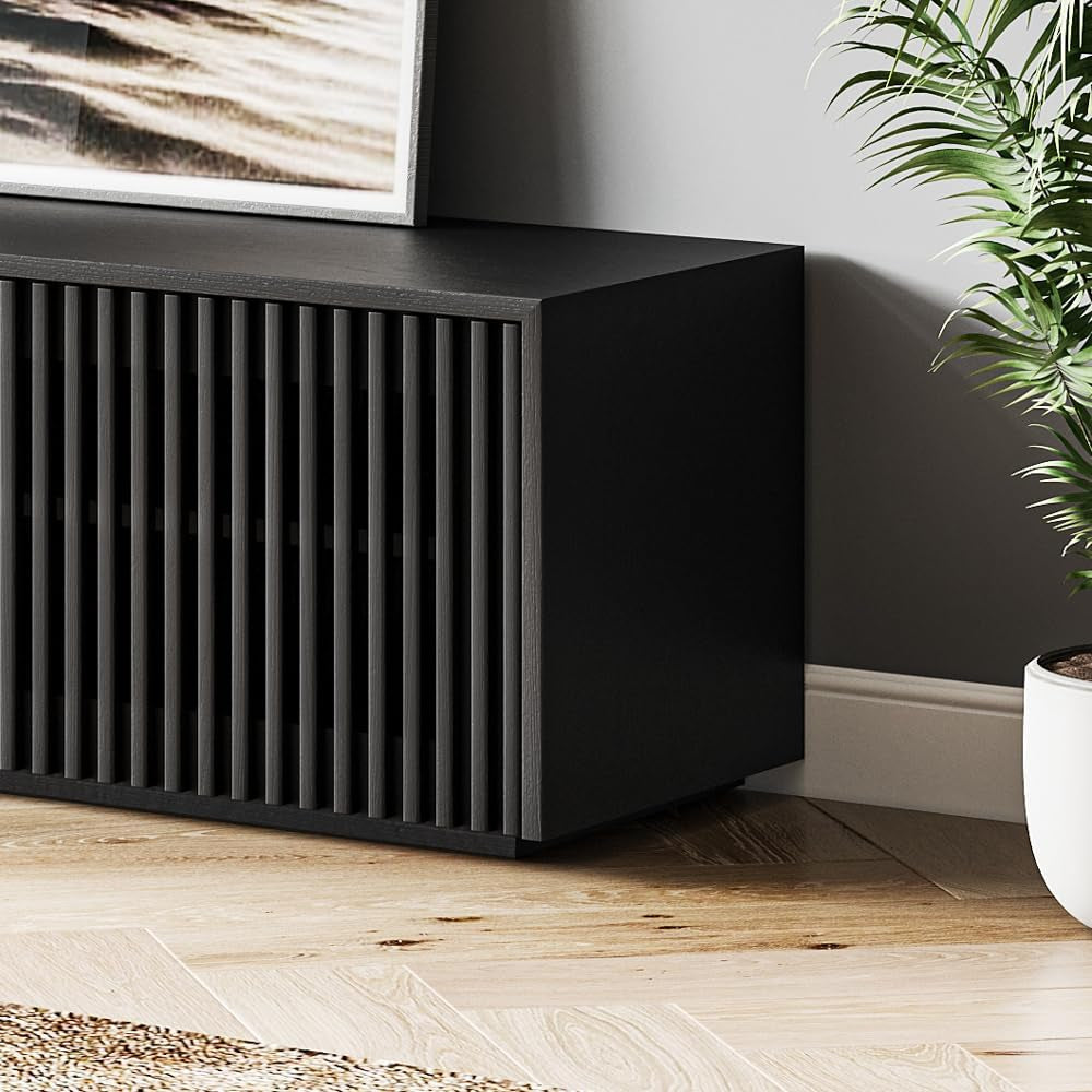 Modern Solid Wood TV Stand, Black Entertainment Center for 65 Inch TV,