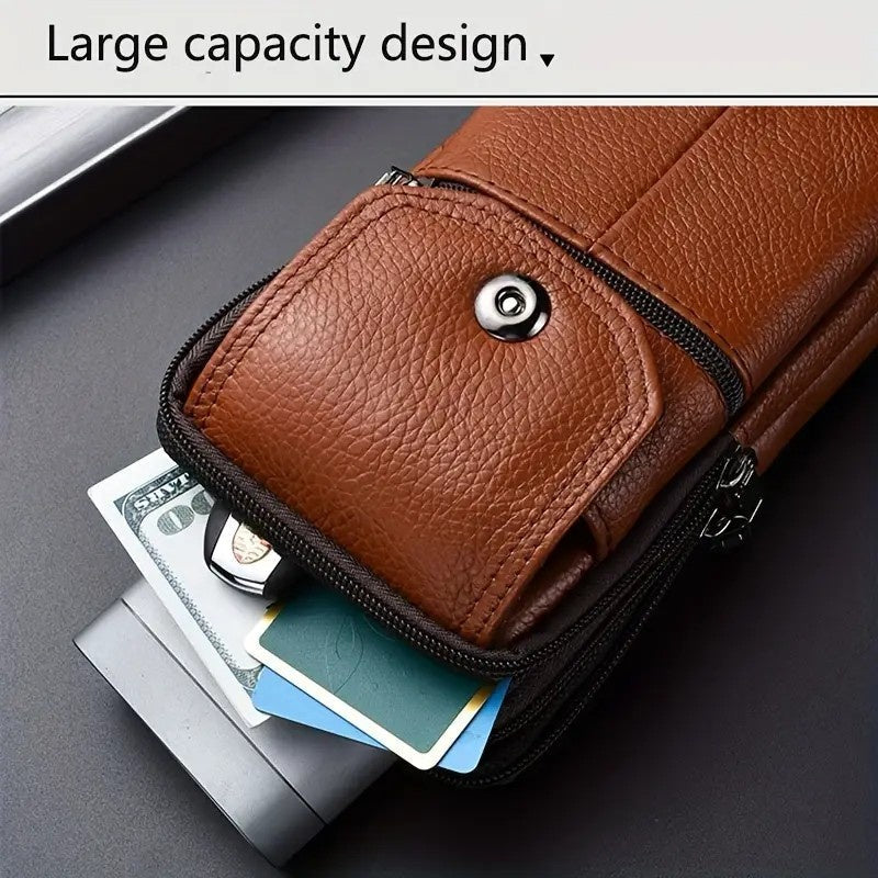 Genuine Leather Phone Shoulder Case Men'S Vertical Leather Case Belt