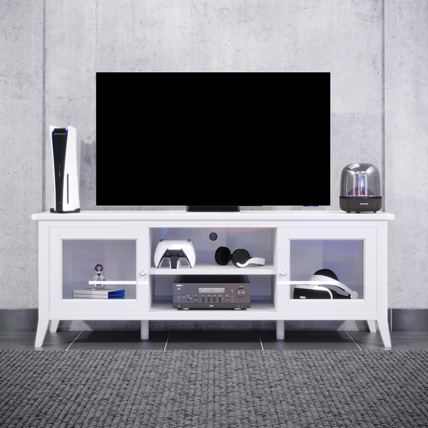 TV Stand - 55-Inch Storage Cabinet with 2 Cubbies and 2 Shelves -