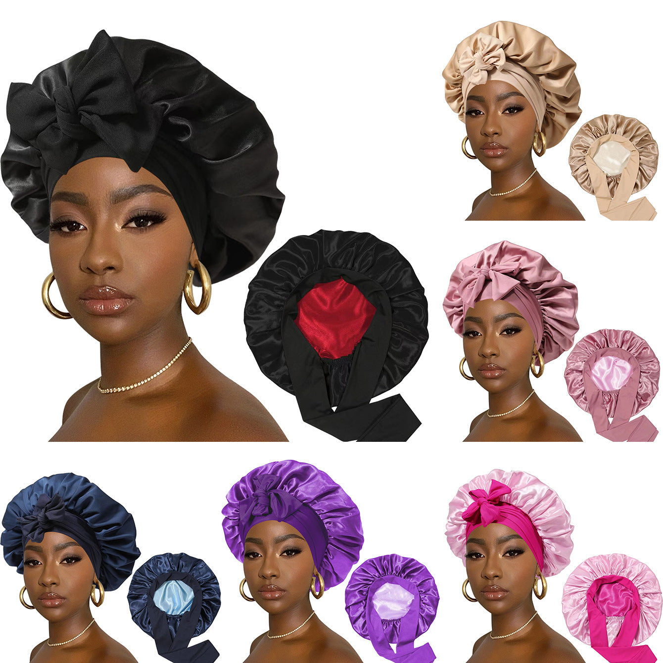 Solid Color Large Double Layer Bow Ribbon Hair Cap