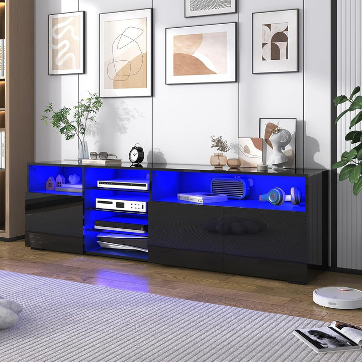 High Glossy LED TV Stand for 65 Inch Tv,Modern White Entertainment