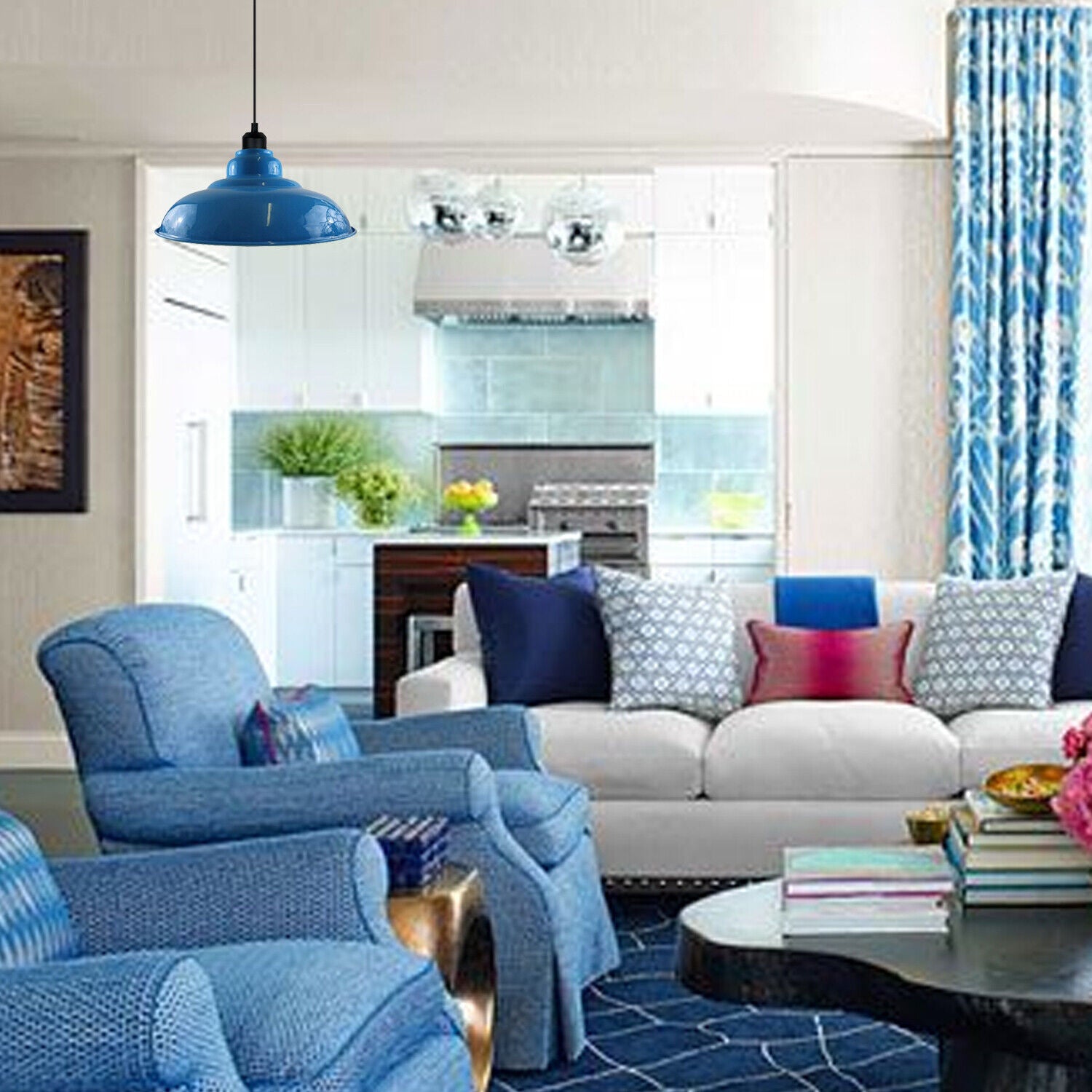 Blue Pendant Light Perfect for Kitchen Island or Bar Areas~3689
