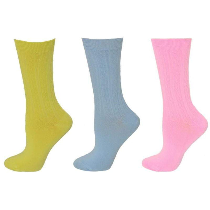 Women's Rayon Socks, Women's Cable Pattern Crew Rayon Socks - 3 Pair