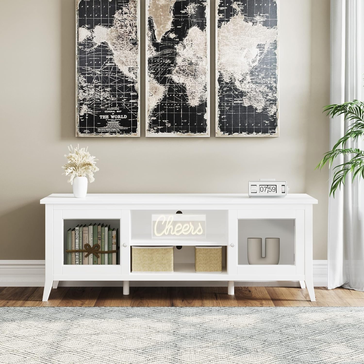 TV Stand - 55-Inch Storage Cabinet with 2 Cubbies and 2 Shelves -