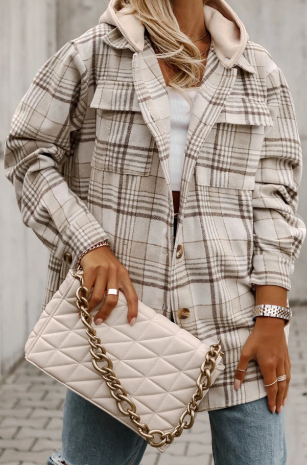 PLUS SIZE overshirt with checkered print, khaki