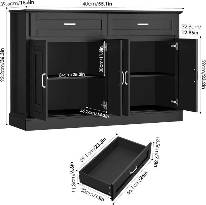 Sideboard Buffet Cabinet with Storage, 55.1" Large Kitchen Storage
