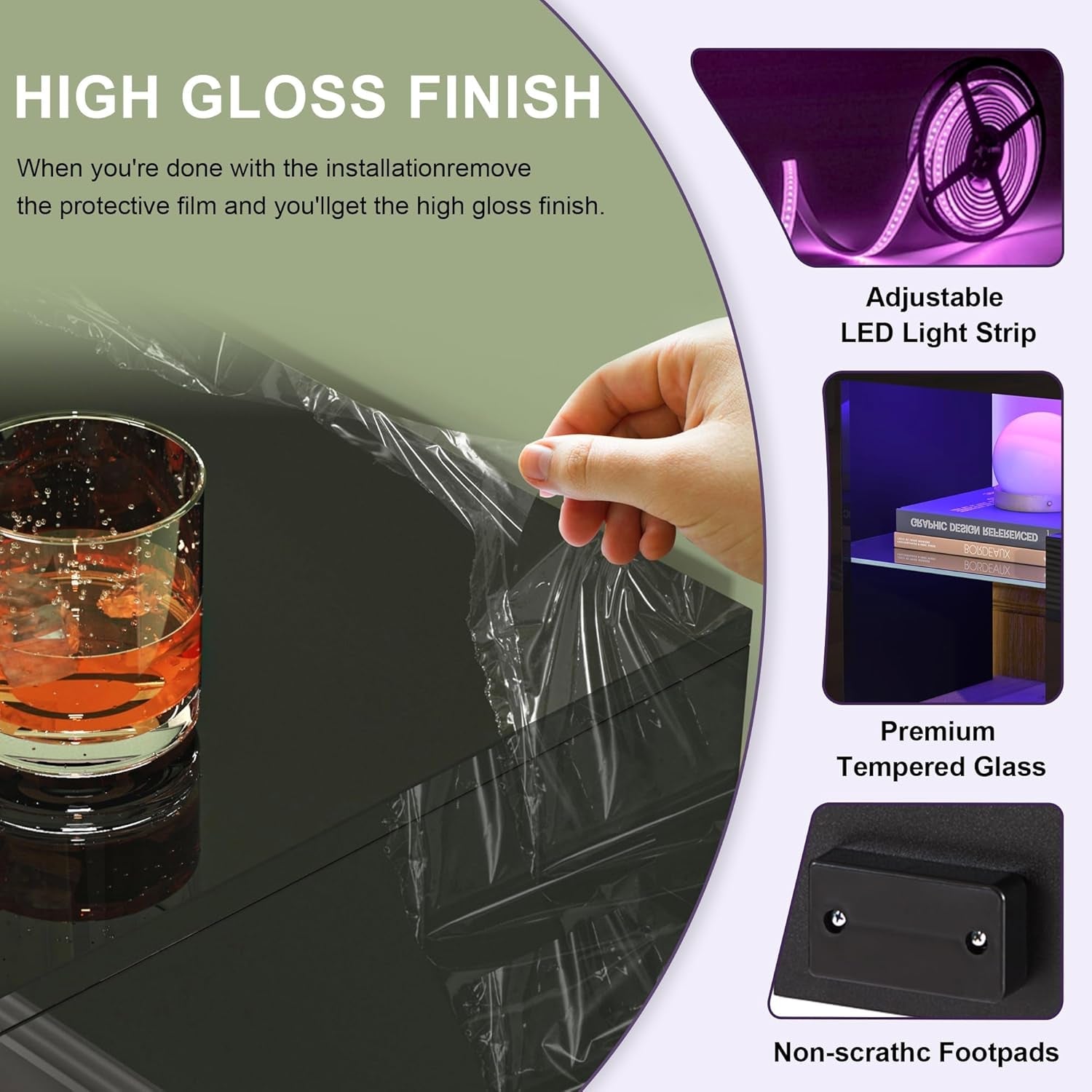 Black LED TV Stand with Large Storage Drawer for 32 40 50 55 Inch Tvs,