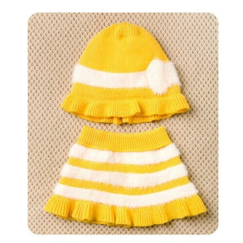 2019 New Toddler Kids Girl Hats Scarf Striped Fur