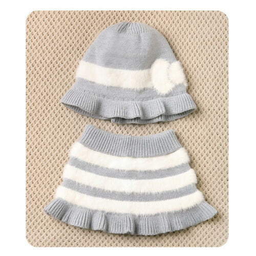2019 New Toddler Kids Girl Hats Scarf Striped Fur