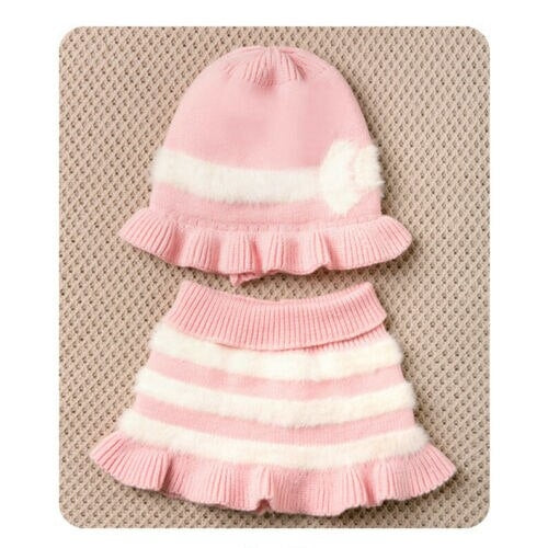 2019 New Toddler Kids Girl Hats Scarf Striped Fur