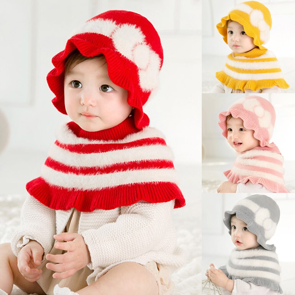 2019 New Toddler Kids Girl Hats Scarf Striped Fur