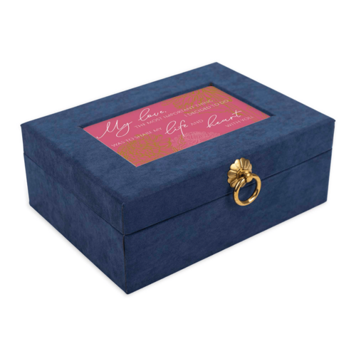 Navy Linen Music Box With Jewelry Insert - You Light Up My Life
