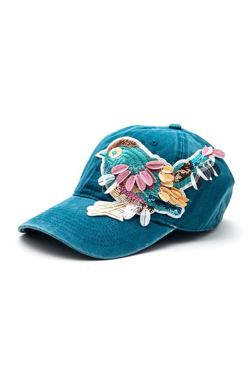 Mix Media Bird Patch Vintage Cotton Canvas Cap