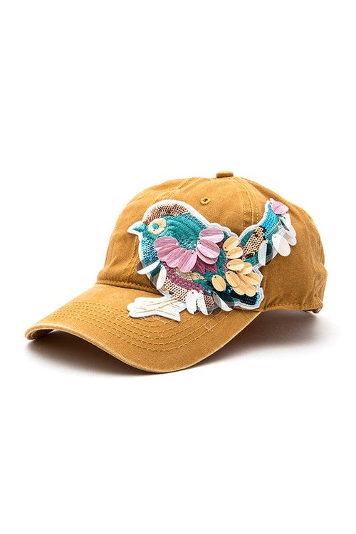 Mix Media Bird Patch Vintage Cotton Canvas Cap