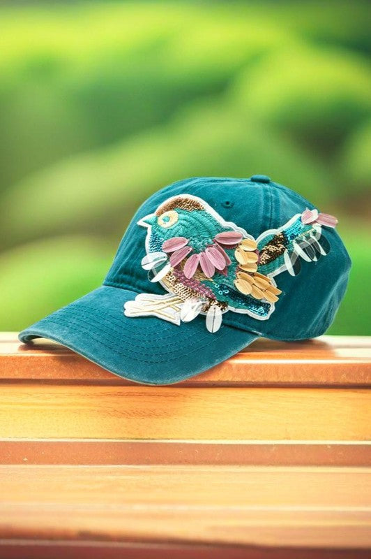 Mix Media Bird Patch Vintage Cotton Canvas Cap