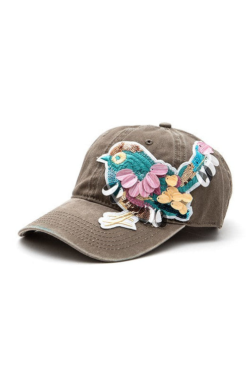Mix Media Bird Patch Vintage Cotton Canvas Cap