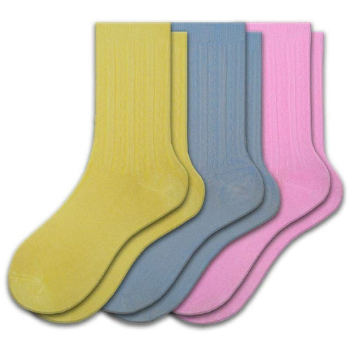 Women's Rayon Socks, Women's Cable Pattern Crew Rayon Socks - 3 Pair