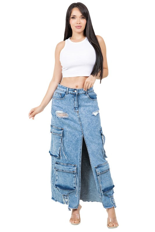 WOMEN FASHION LONG MAXI DENIM SKIRT