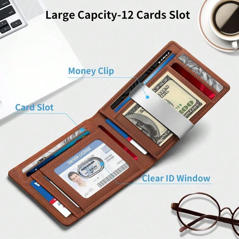 Wallet For Men Slim Bifold Leather Wallet With Money Clip RFID