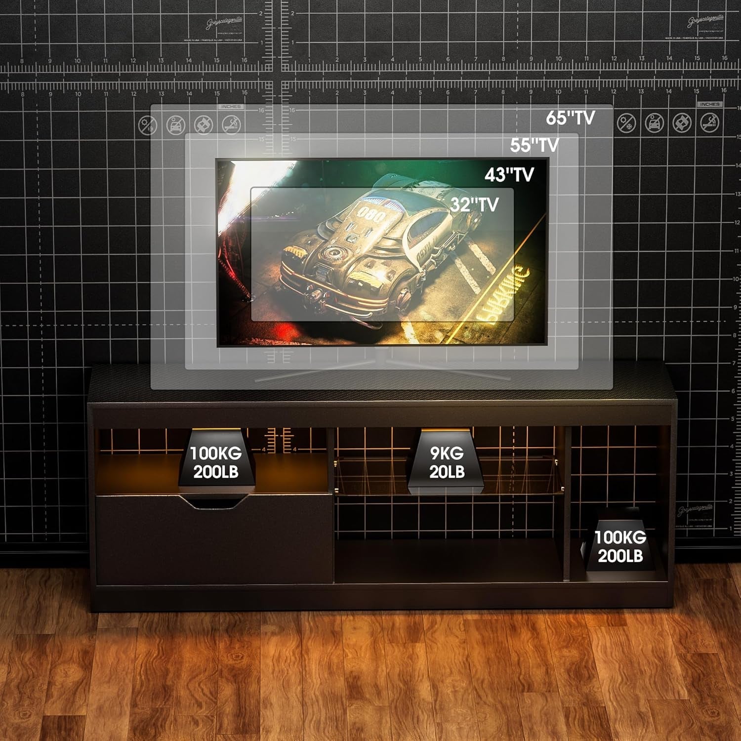 TV Stand, Entertainment Center LED Gaming TV Stand for 65+ Inch TV