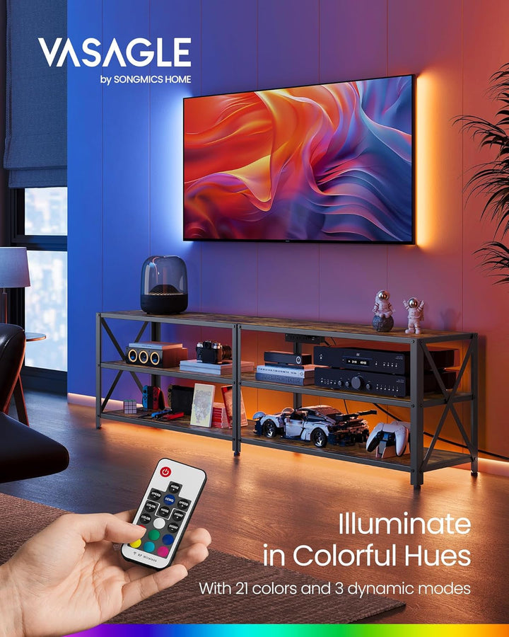 TV Stand with Power Outlets and LED Lights, for Tvs up to 65 Inches,