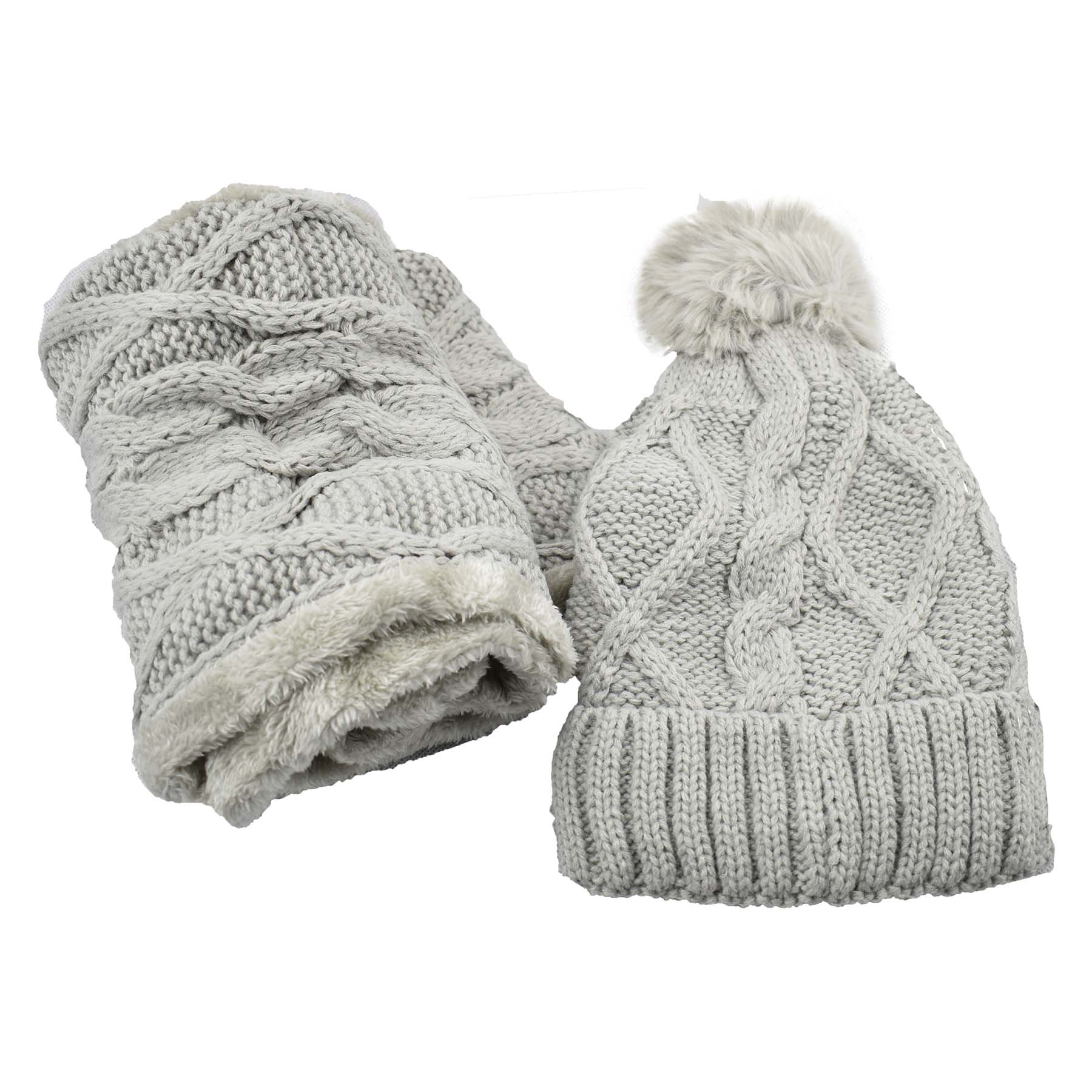 Women's Fuzzy Fur Lined Beanie Pompom Hat and Infinity Scarf Set