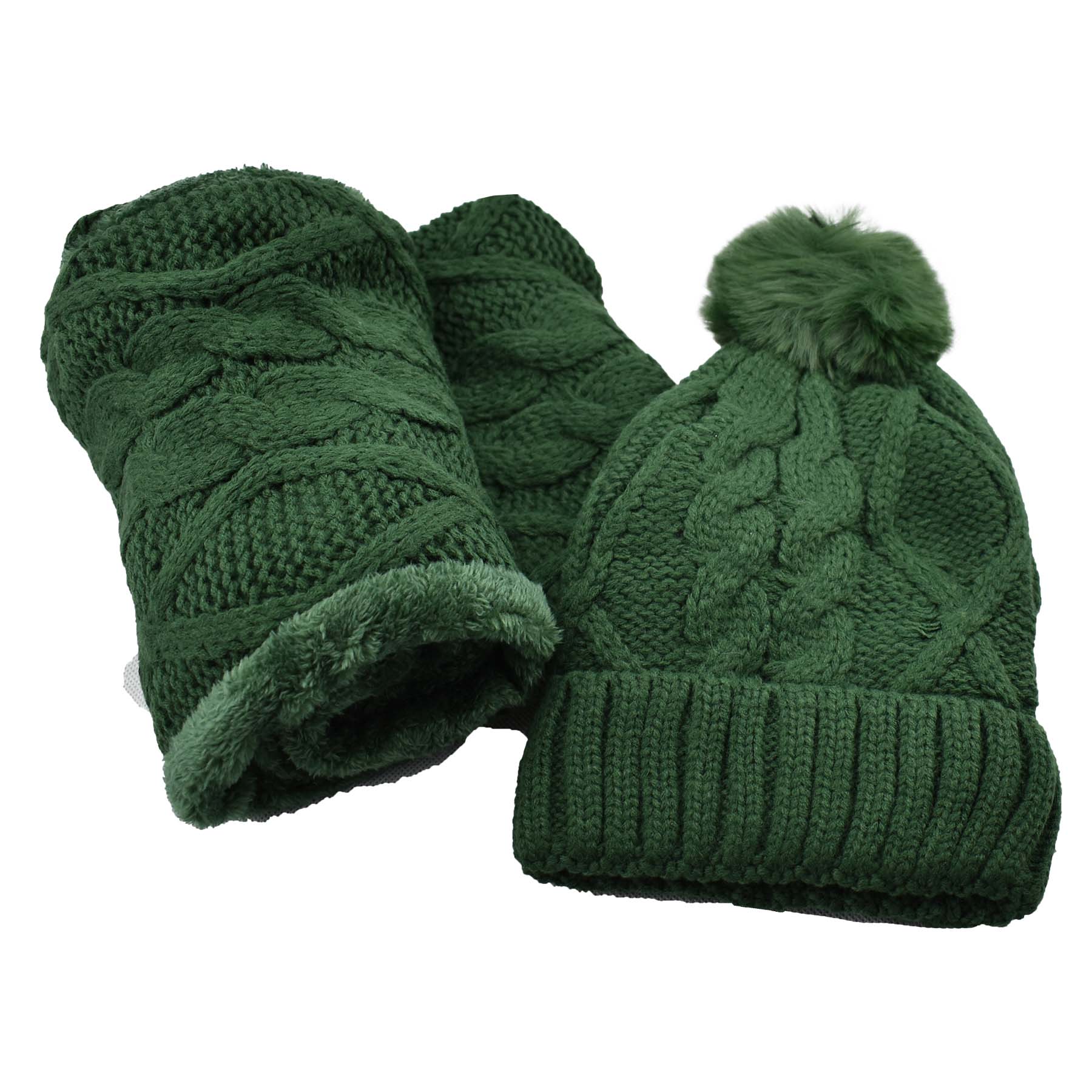 Women's Fuzzy Fur Lined Beanie Pompom Hat and Infinity Scarf Set