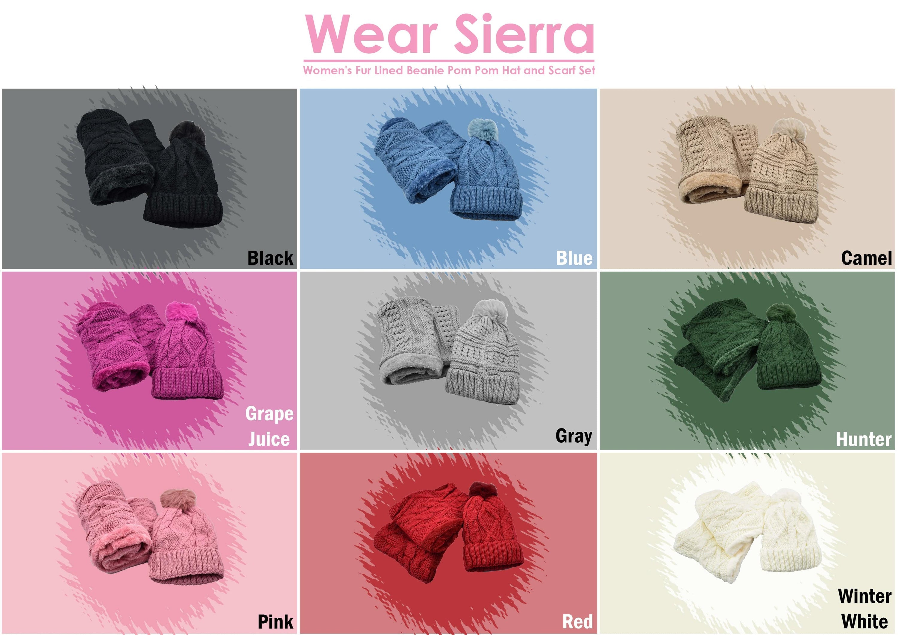 Women's Fuzzy Fur Lined Beanie Pompom Hat and Infinity Scarf Set