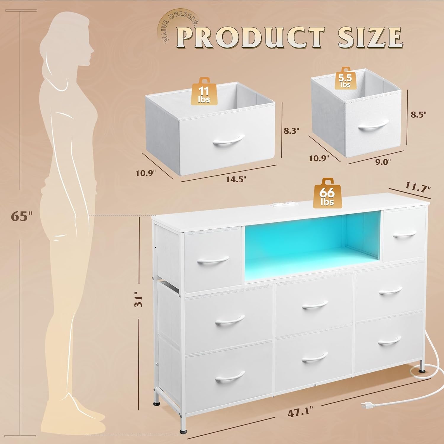 White Dresser for Bedroom, TV Stand for Bedroom for 55 Inch TV with