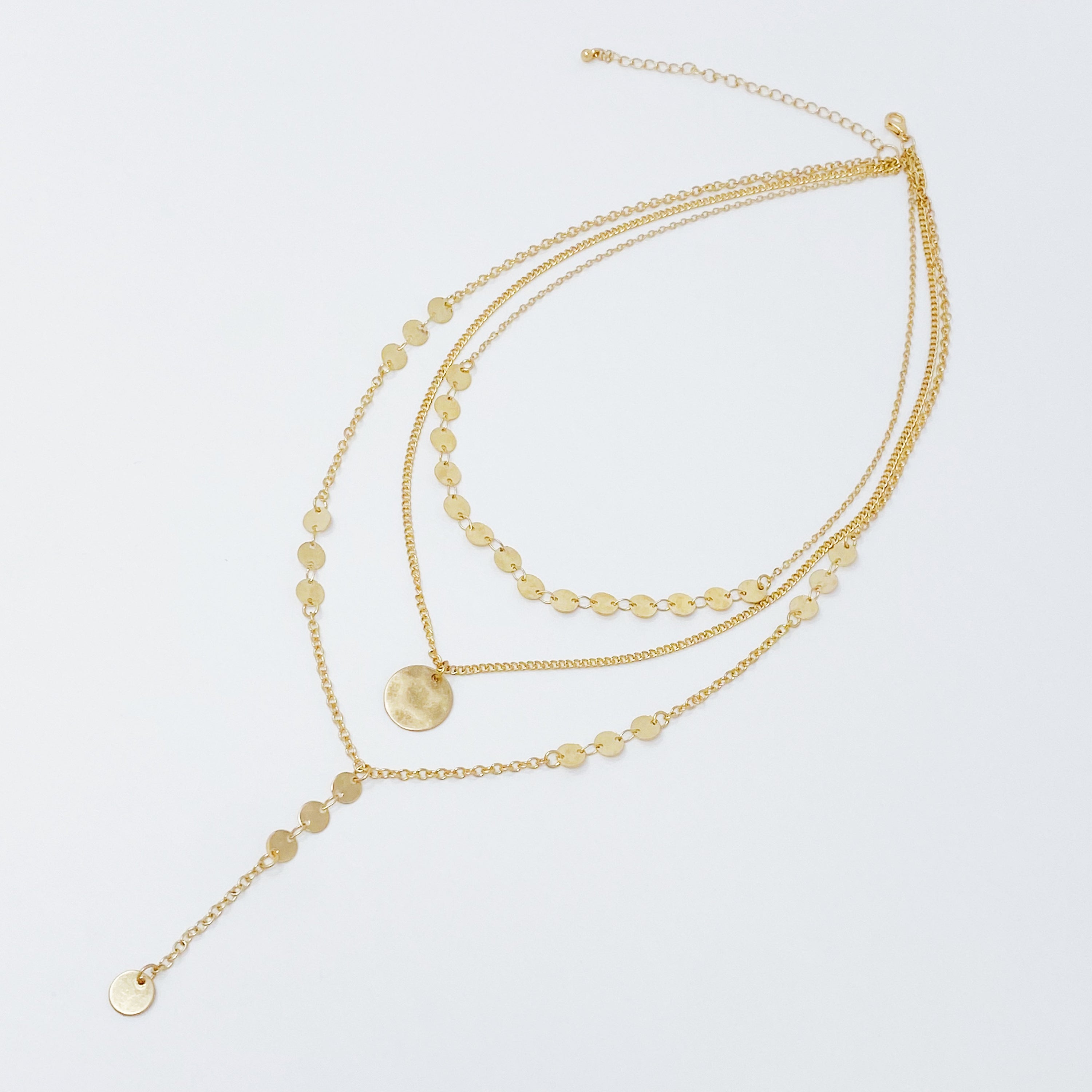 Disc Drop Layered Necklace