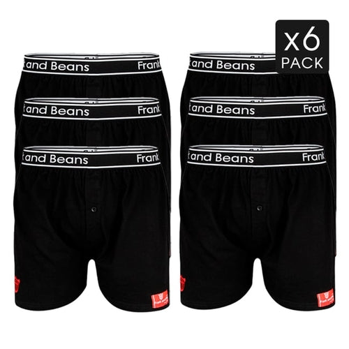 6 Mens Cotton Boxer Shorts Black