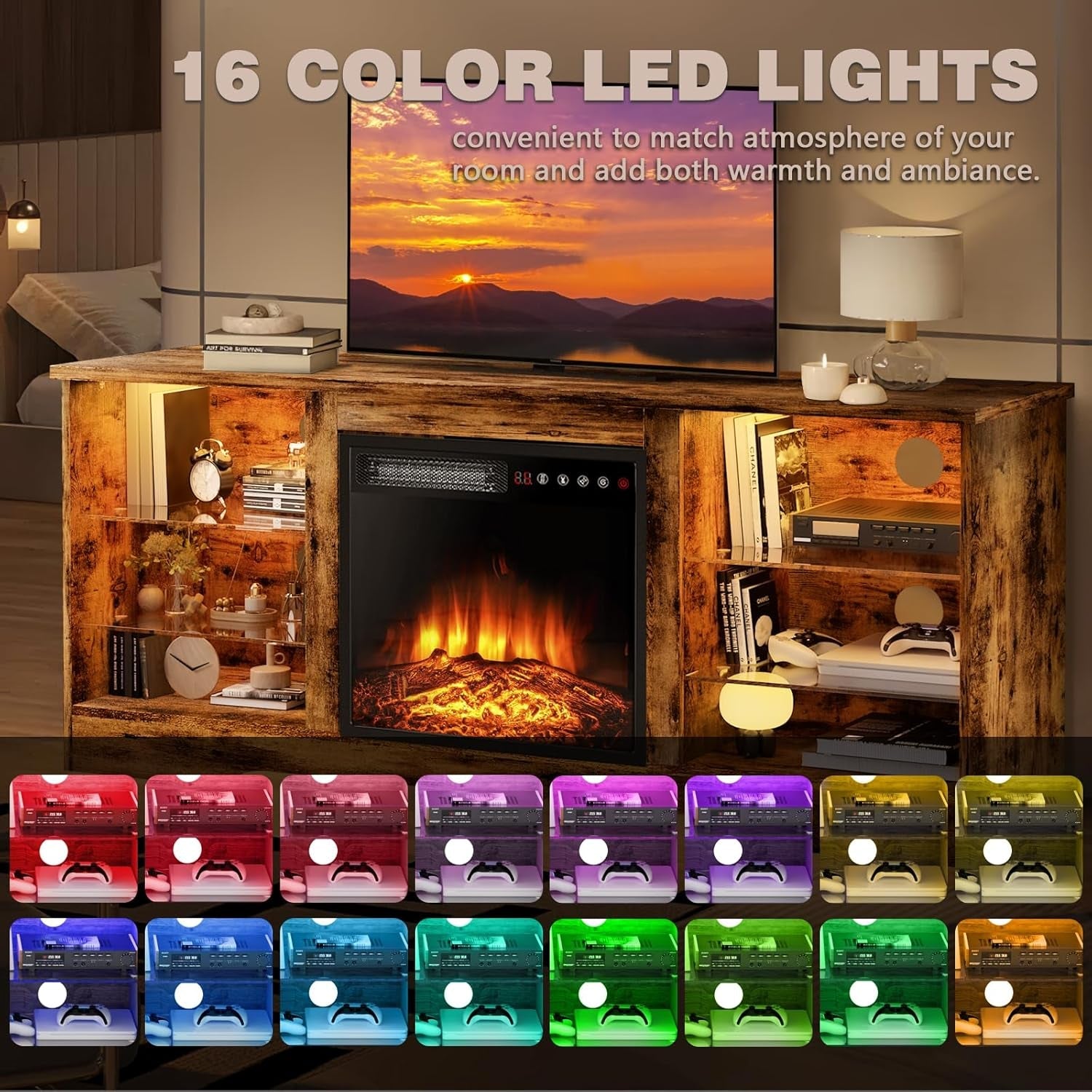 58" Brown Fireplace TV Stand for 65" TV