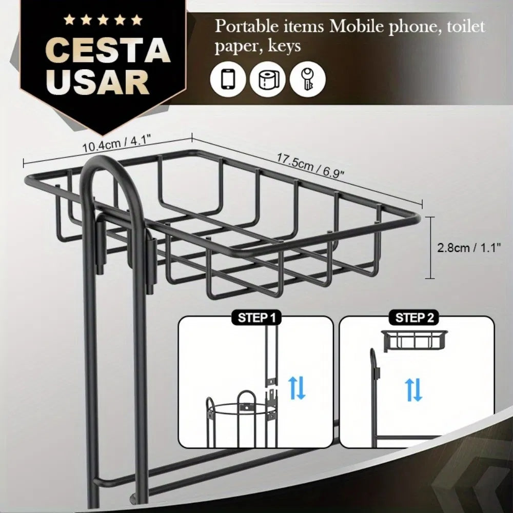 Toilet Paper Holder With Shelf, Bathroom Freestanding Toilet Paper