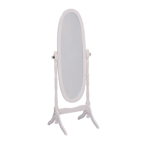 60" White Oval Wood Framed Freestanding Cheval Mirror