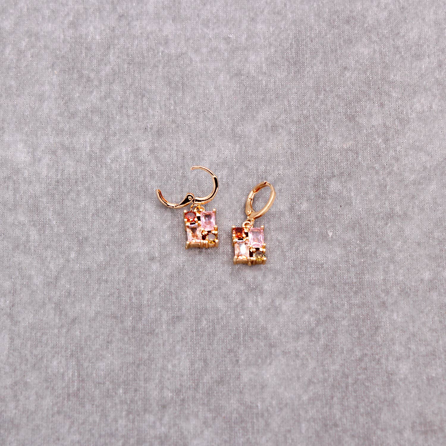 Multi Gemstone Square Dangle Earring