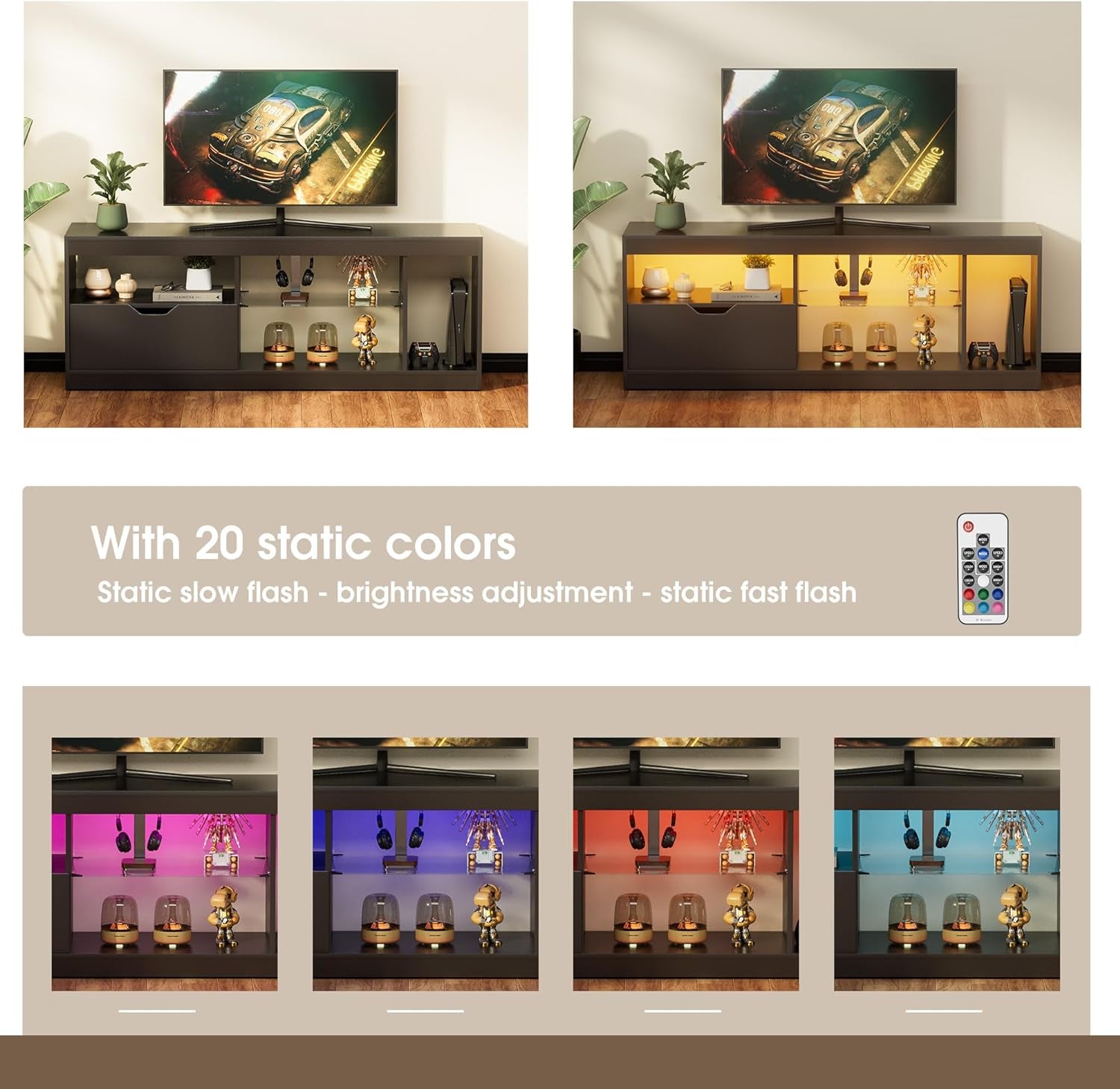 TV Stand, Entertainment Center LED Gaming TV Stand for 65+ Inch TV