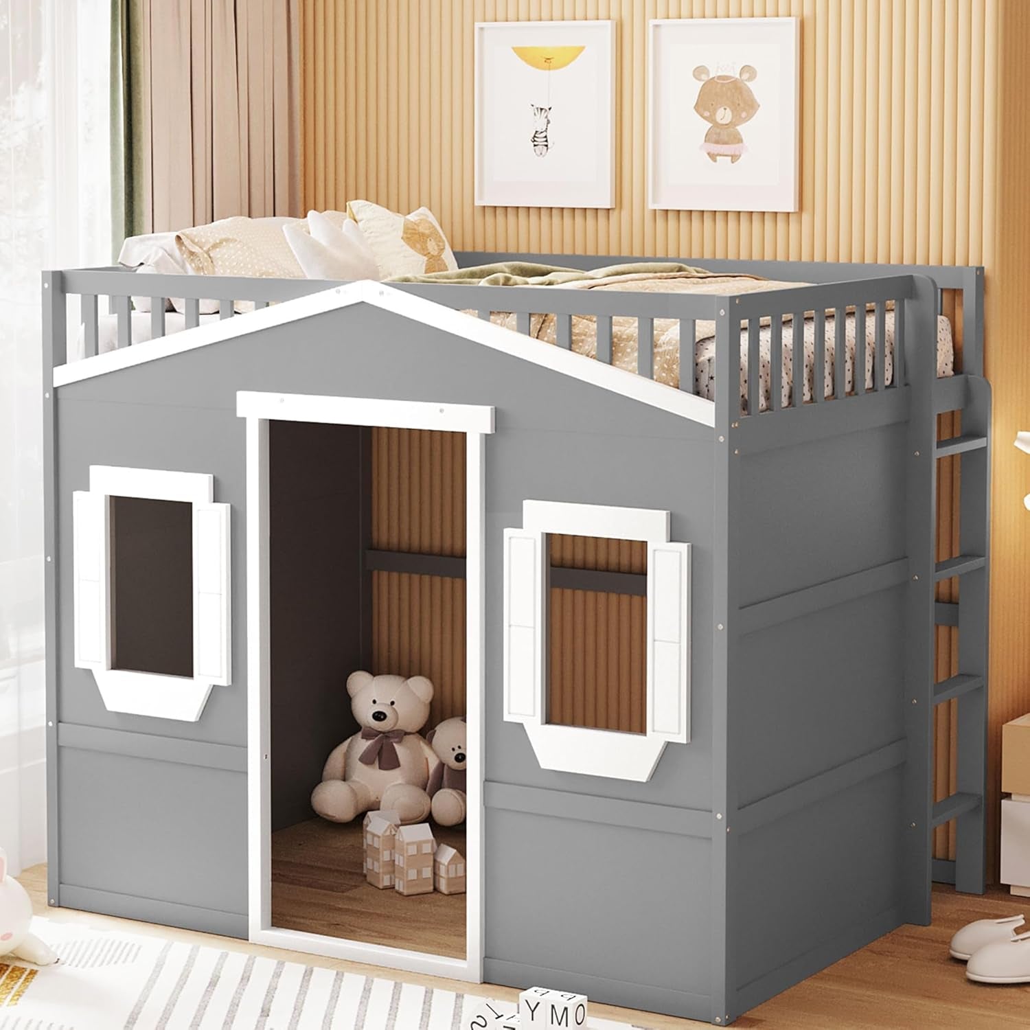 Full Playhouse Loft Bed with Window and Ladder