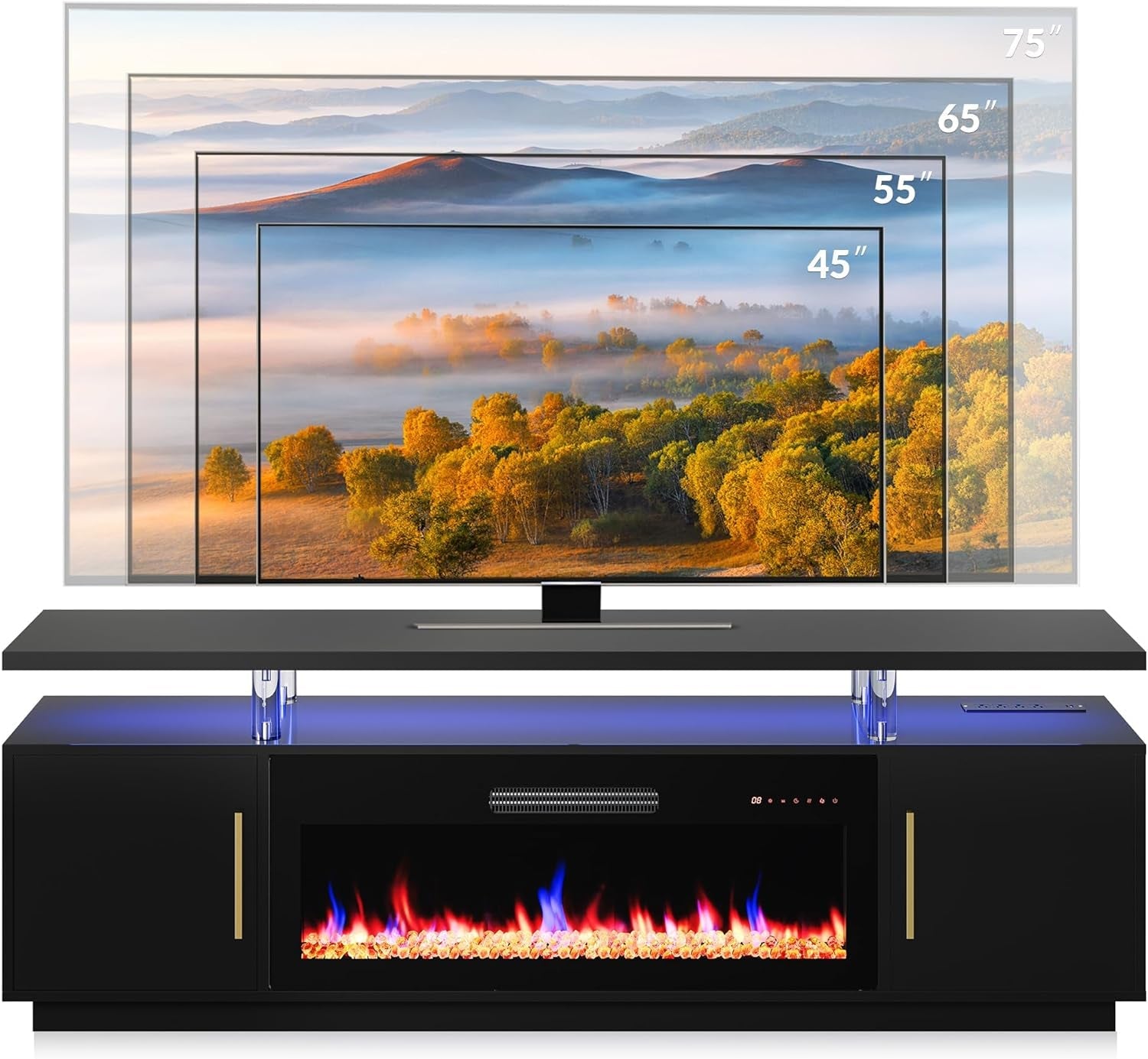 79" TV Stand for Tvs up to 85", LED Light Entertainment Center with