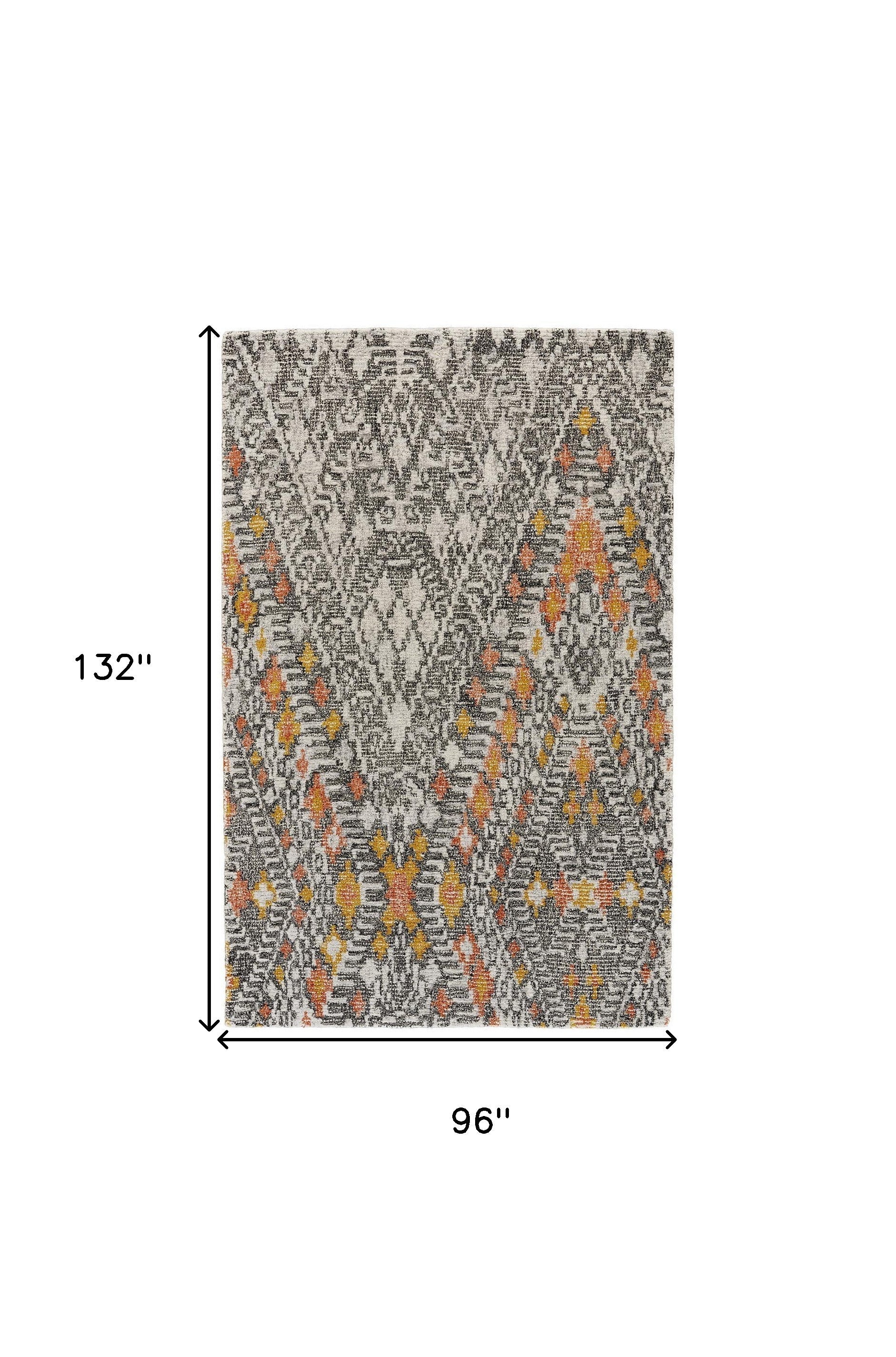 5' X 8' Gray and Ivory Wool Geometric Hand Tufted Area Rug