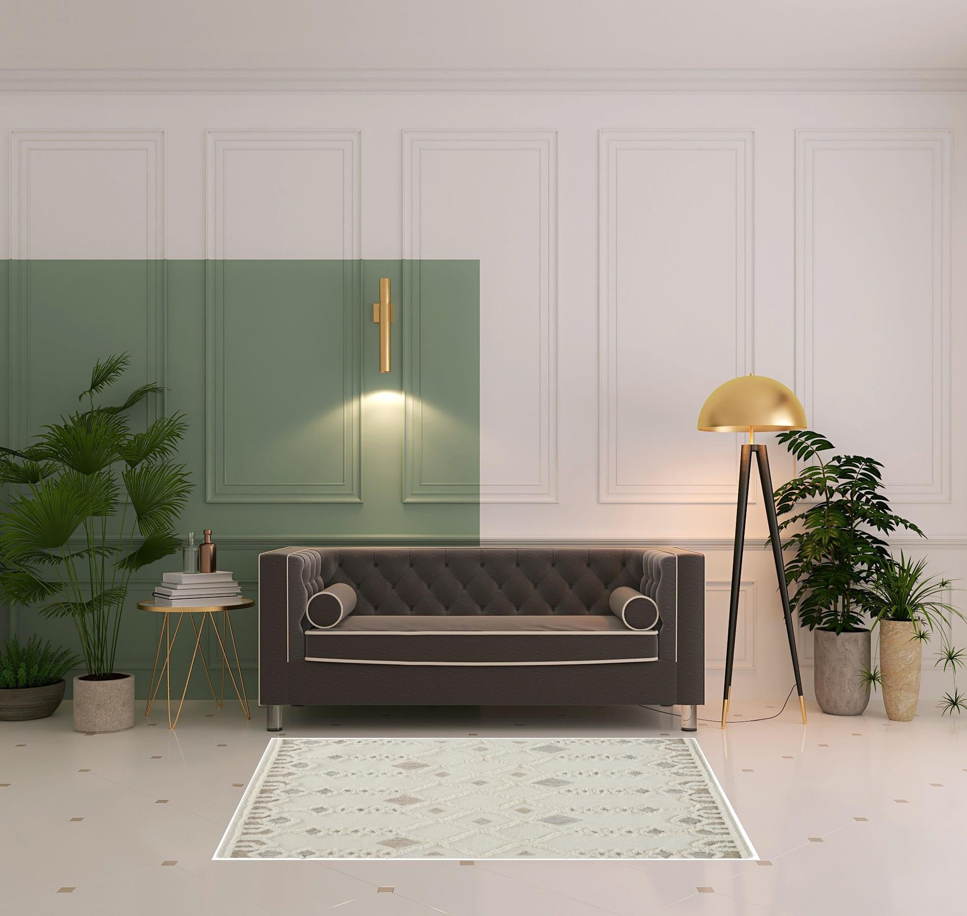 4' X 6' Ivory Tan And Silver Wool Geometric Tufted Handmade Stain