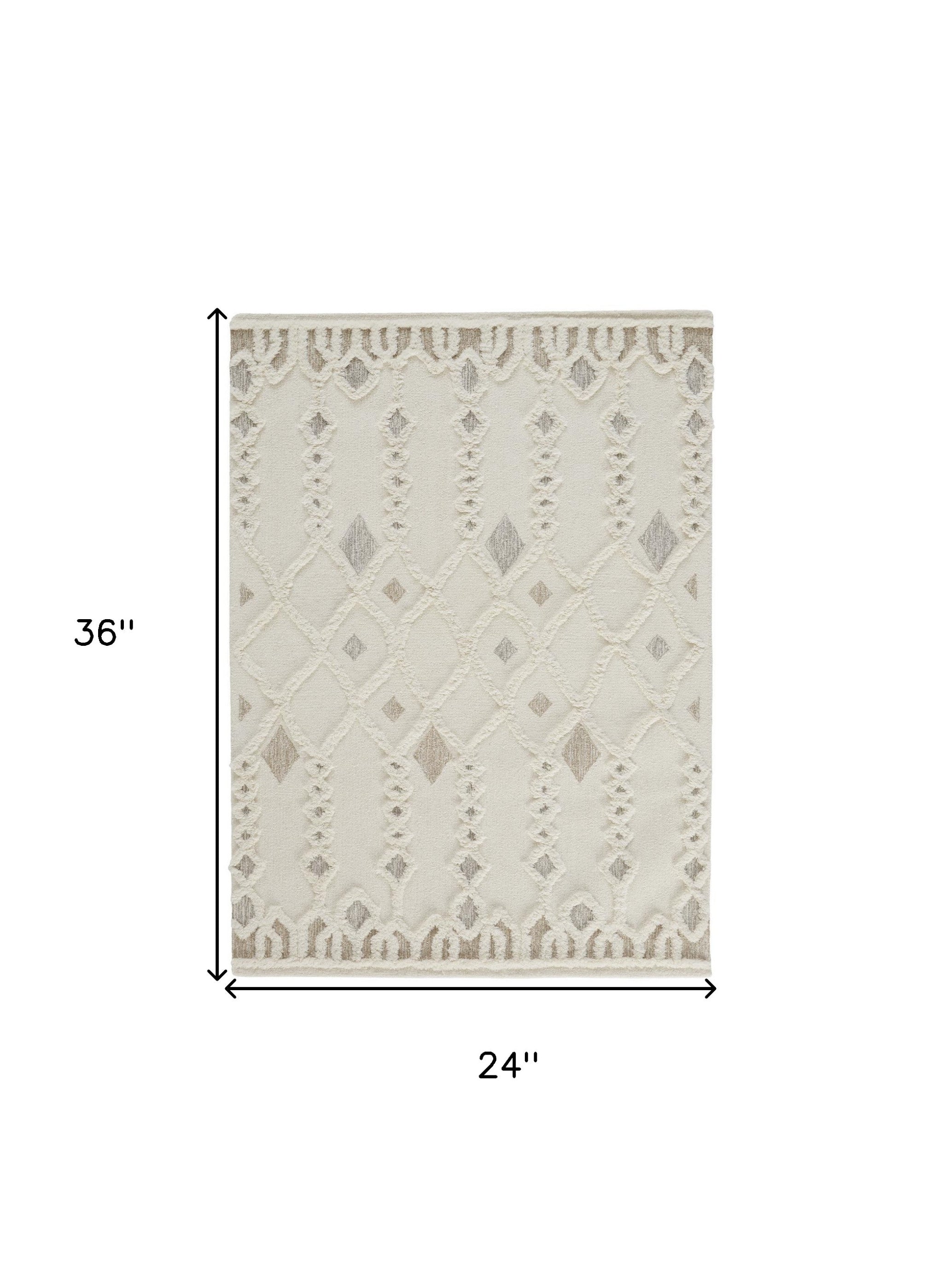 4' X 6' Ivory Tan And Silver Wool Geometric Tufted Handmade Stain