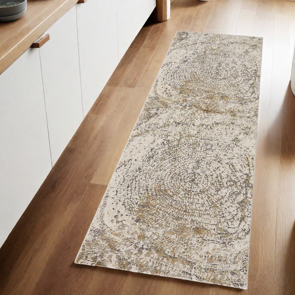 4' X 6' Gray Ivory And Tan Abstract Area Rug