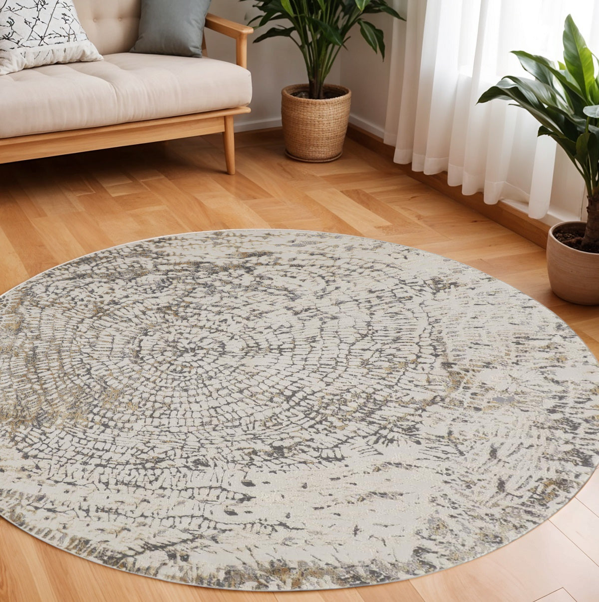 4' X 6' Gray Ivory And Tan Abstract Area Rug