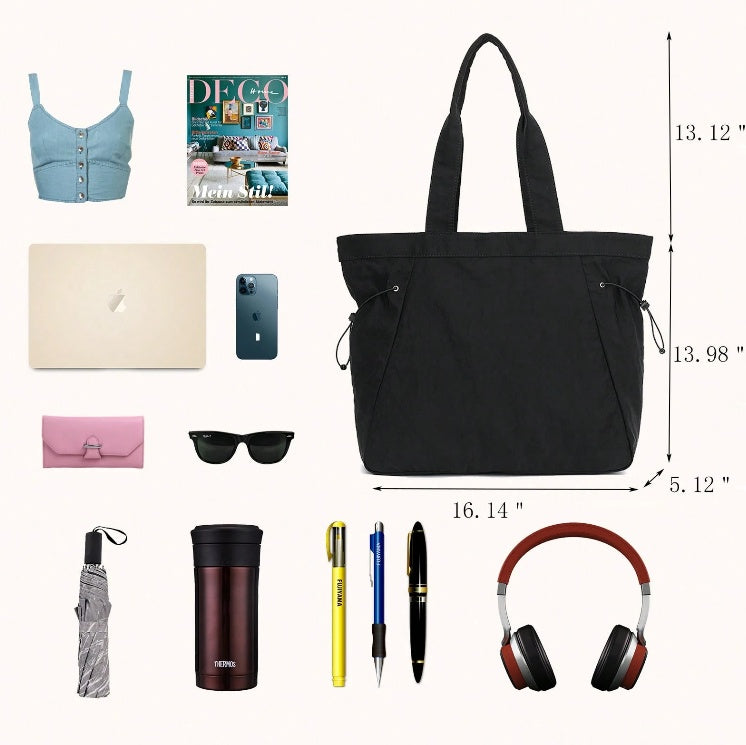 Side Drawstring Shopping Bag Lightweight Shoulder Bag Tote Bag 18L For