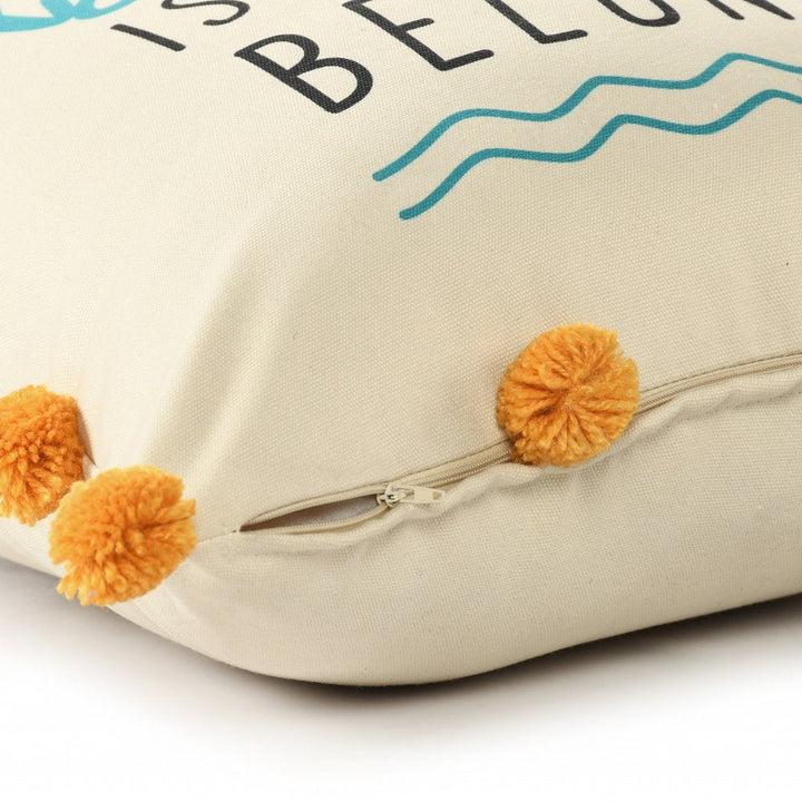 20" Natural Aqua And Orange The Beach Is Where I Belong Throw Pillow