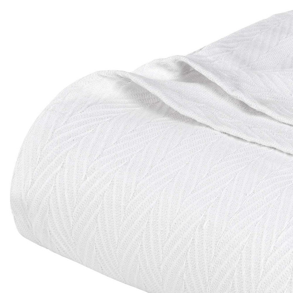 Queen White Cotton Woven Chevron Blanket