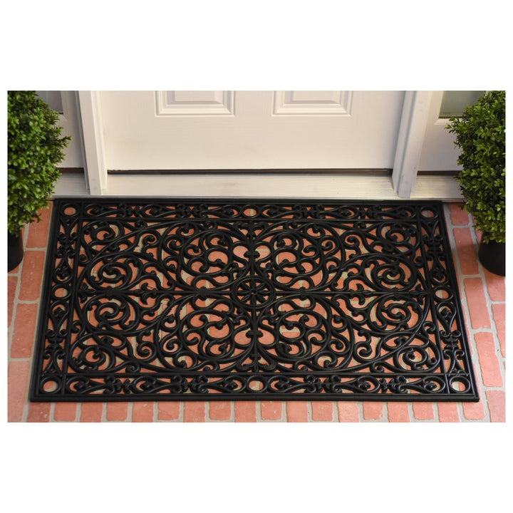 24" X 36" Black Rubber Scrollwork Outdoor Door Mat