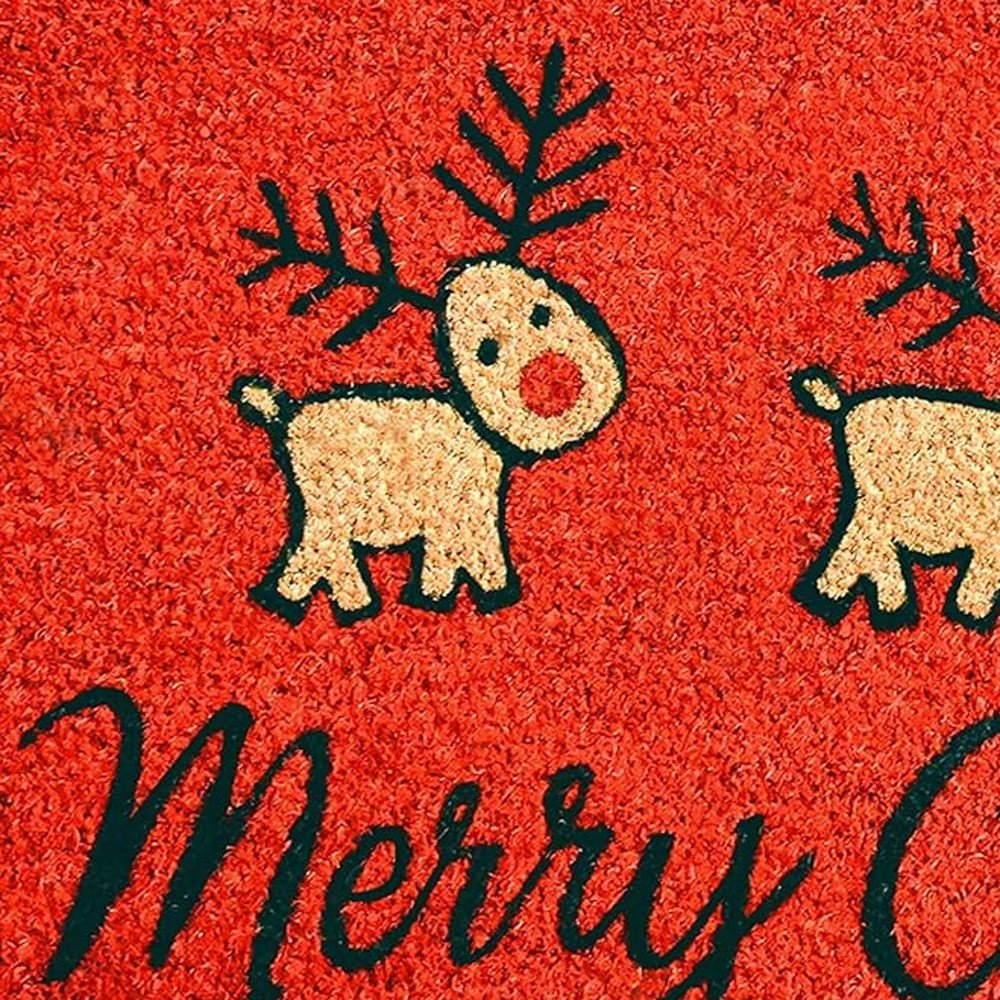 24" X 36" Red and Black Coir Reindeer Merry Christmas Outdoor