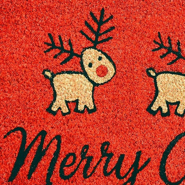 24" X 36" Red and Black Coir Reindeer Merry Christmas Outdoor